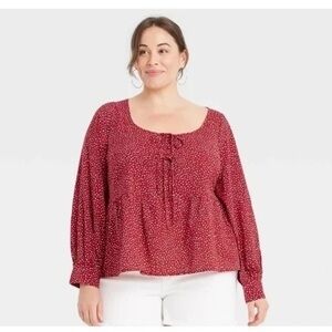 Ava & Viv Women's Red & White Babydoll Top 4X